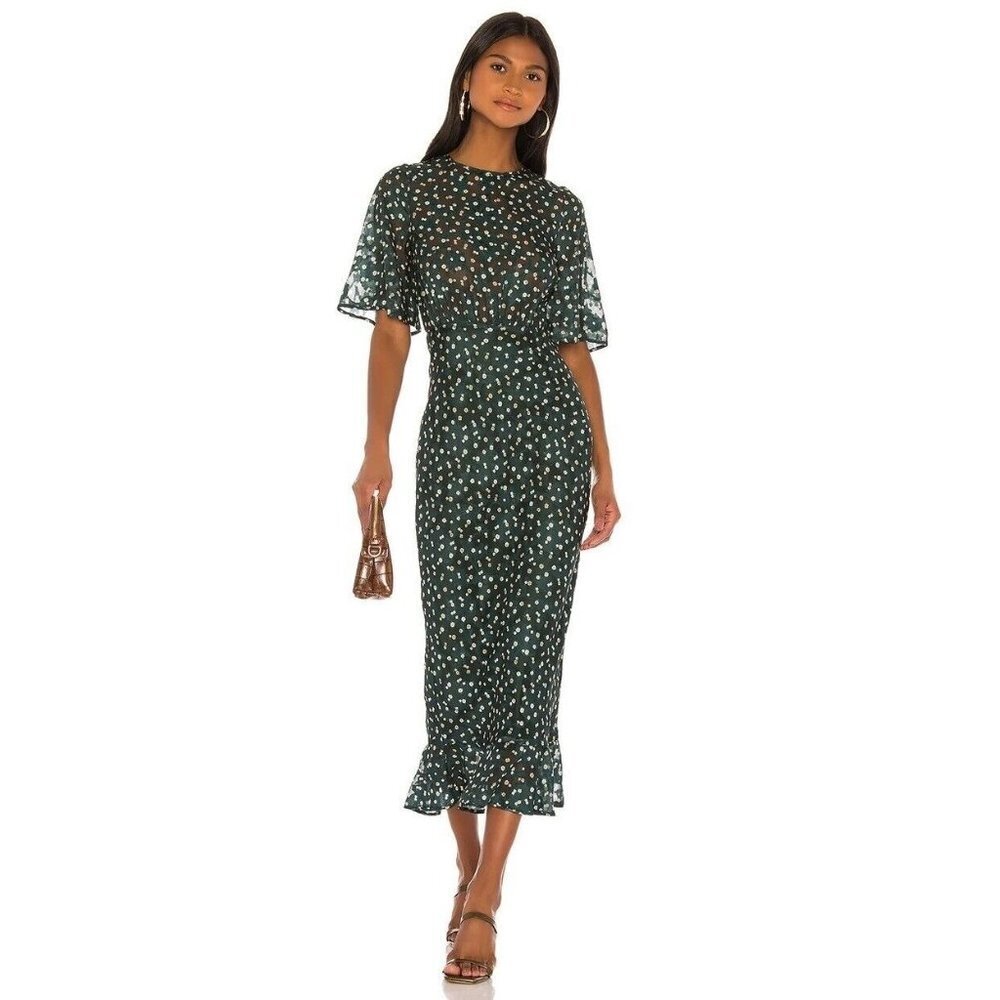 Tularosa Women's Ziggy Hunter Green Floral Midi Dress Size M NWT